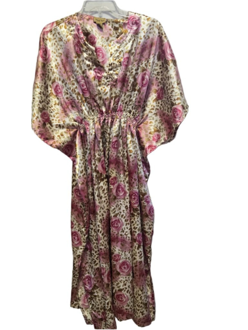Vintage Midnight Velvet Floral Leopard Print Satin Caftan One Size Boho - Picture 3 of 8